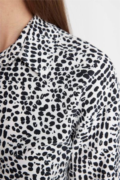 Tunique Chemise Coupe Relax à Manches Longues à Motifs