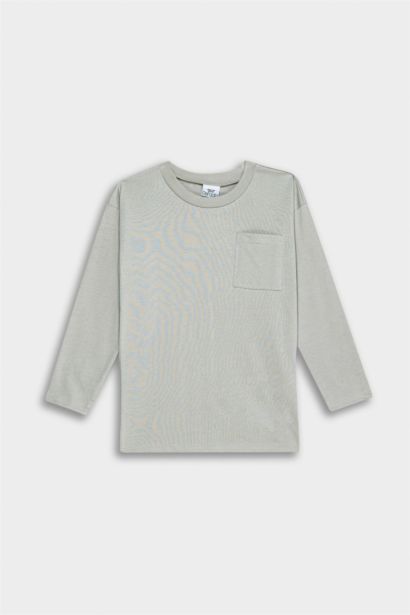 تيشيرت بيبي اولادي كم طويل رمادي قصة عادية بياقة مستديرة