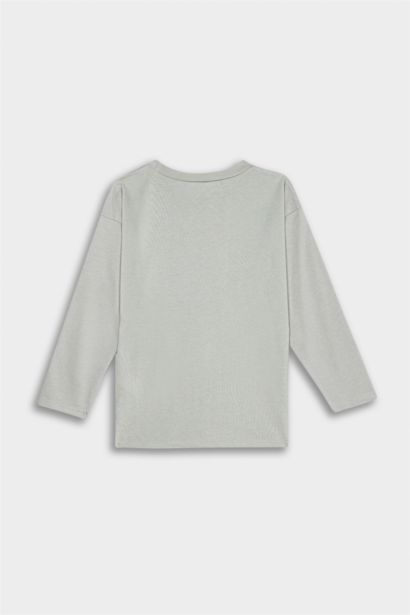 تيشيرت بيبي اولادي كم طويل رمادي قصة عادية بياقة مستديرة