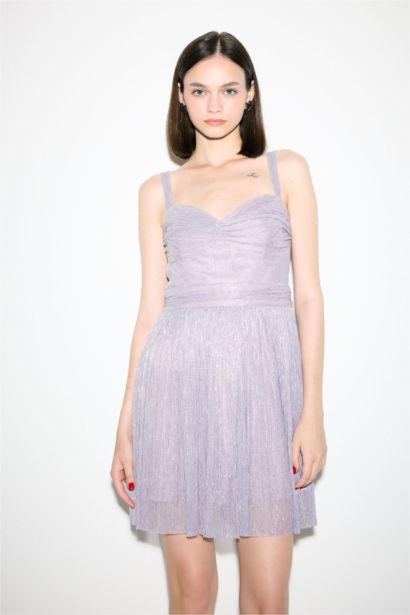 Sweetheart Neckline Shiny Fabric Strap Mini Dress