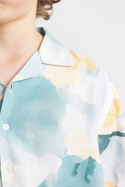 Boy Oversize Polo Collar Viscose Short Sleeve Shirt