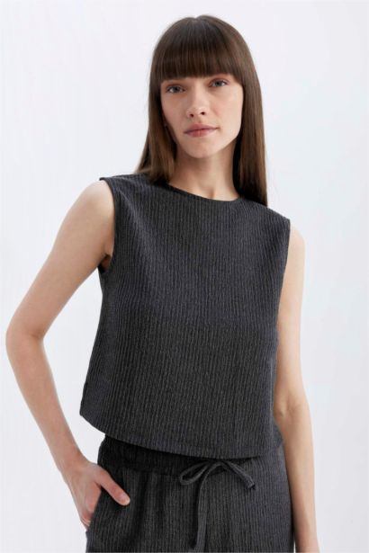 Regular Fit Crew Neck Wrap Blouse