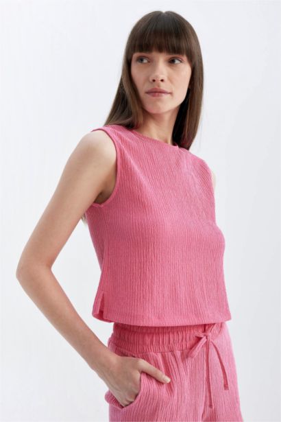 Regular Fit Crew Neck Wrap Blouse