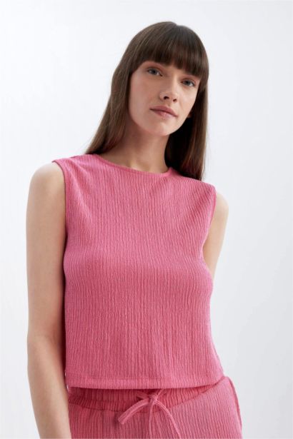 Regular Fit Crew Neck Wrap Blouse