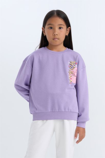 Girl Relax Fit Crew Neck Printed Sweatshirt