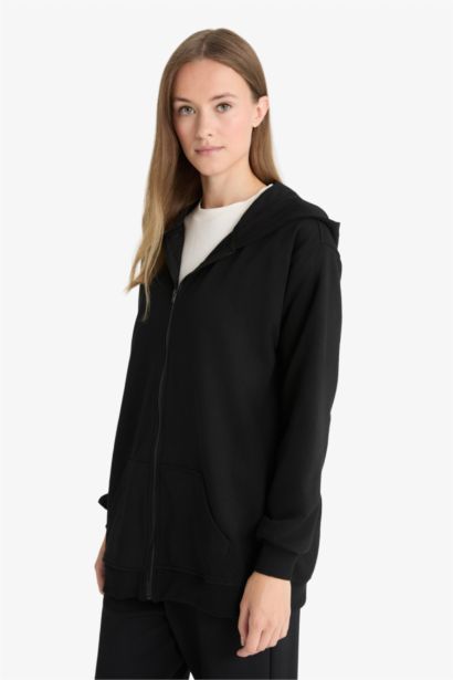 Regular Fit Kapüşonlu İçi Yumuşak Tüylü Kalın Fermuarlı Sweatshirt