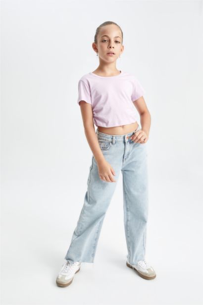 Girl Crew Neck Basic Crop T-Shirt
