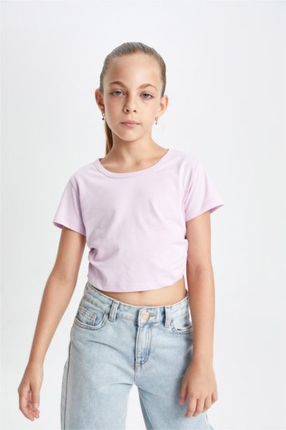 Girl Crew Neck Basic Crop T-Shirt