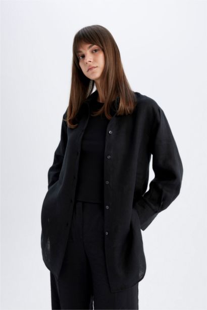 Regular Fit Linen Long Sleeve Shirt Tunic