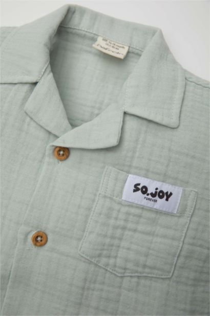 قميص نص كم بيبي اولادي موسلين قصة عادية بياقة عالية