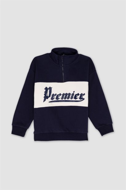 Oversize Geniş Kalıp Yarım Fermuarlı Baskılı Sweatshirt Erkek Çocuk