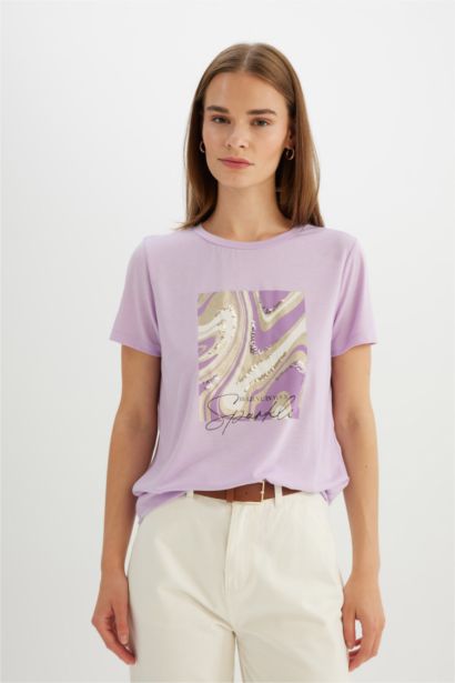 Regular Fit Crew Neck Printed Short Sleeve T-Shirt