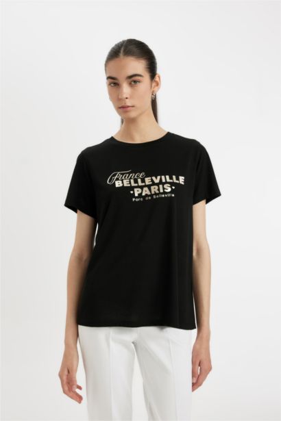 Regular Fit Crew Neck Printed Short Sleeve T-Shirt