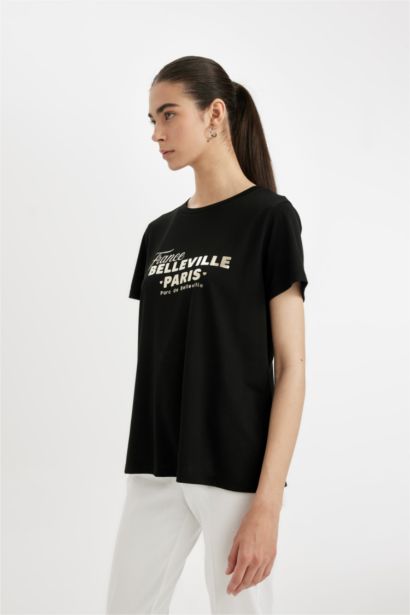 Regular Fit Crew Neck Printed Short Sleeve T-Shirt