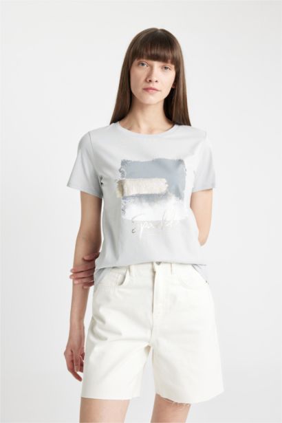 Regular Fit Crew Neck Printed Cotton Short Sleeve T-Shirt