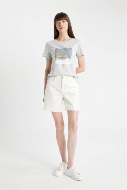 Regular Fit Crew Neck Printed Cotton Short Sleeve T-Shirt