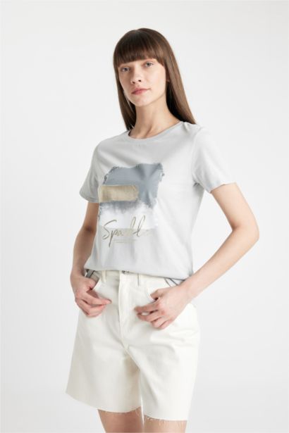 Regular Fit Crew Neck Printed Cotton Short Sleeve T-Shirt