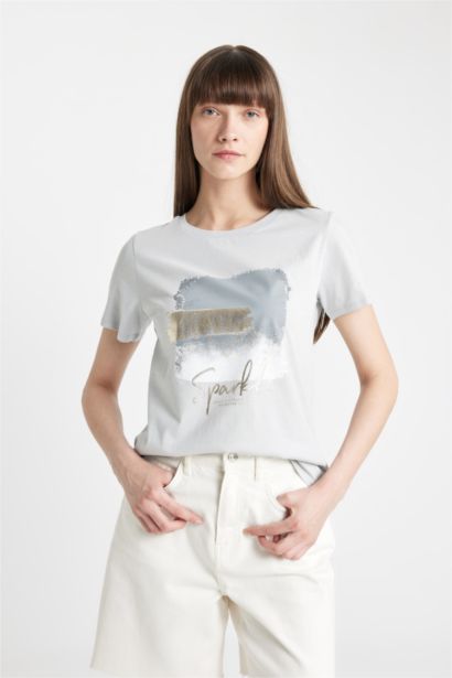 Regular Fit Crew Neck Printed Cotton Short Sleeve T-Shirt