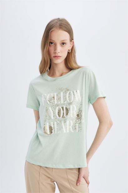 Regular Fit Crew Neck Printed Short Sleeve T-Shirt