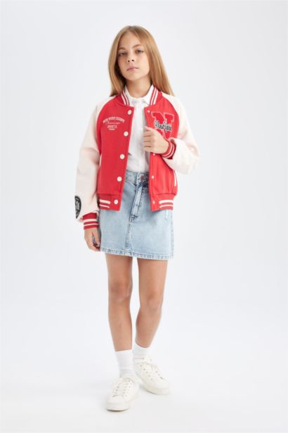 جاكيت بومبر بناتي مطرز تقيل بجيب وياقة كوليج وبطانة ناعمة