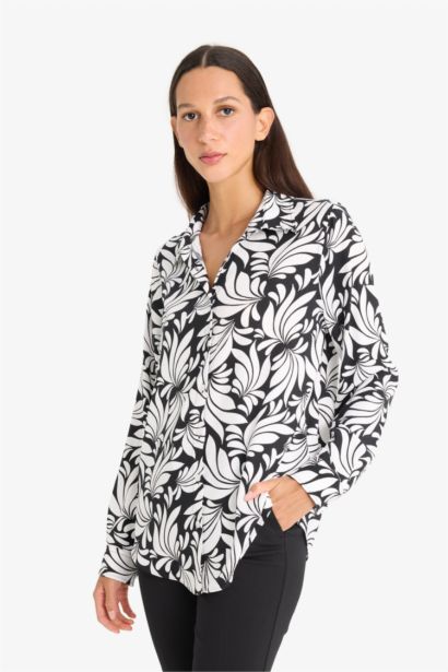 Regular Fit Shirt Collar Printed Long Sleeve Shirt