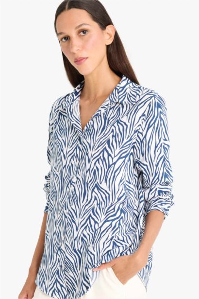 قميص كم طويل قصة عادية بياقة قميص