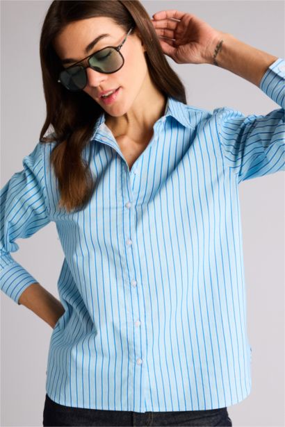 قميص كم طويل بوبلين اوفر سايز