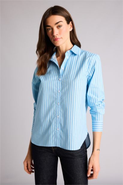 قميص كم طويل بوبلين اوفر سايز