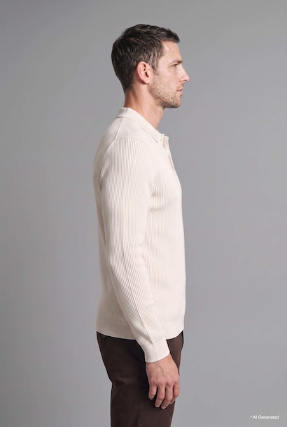 Pull en tricot basic à col polo boutonné Coupe standard