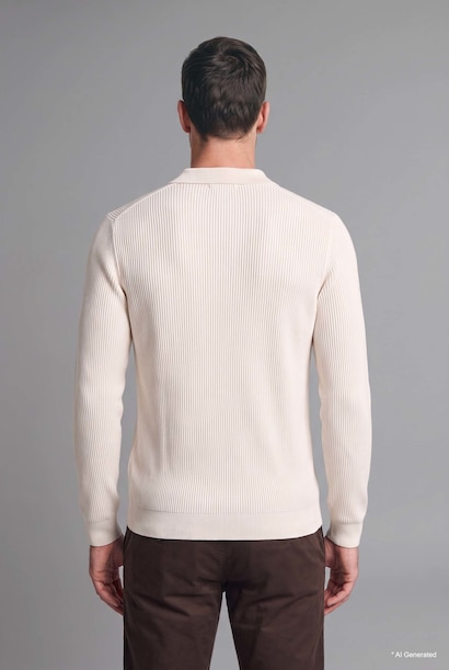 Pull en tricot basic à col polo boutonné Coupe standard