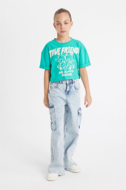 Girl Crew Neck Printed Crop T-Shirt