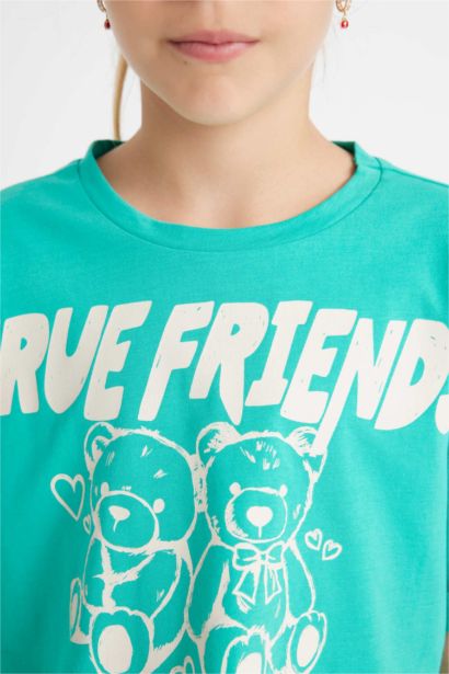 Girl Crew Neck Printed Crop T-Shirt