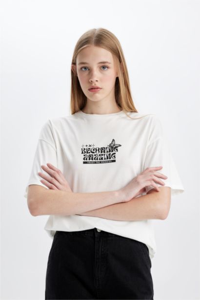 Oversize Fit Crew Neck Printed Short Sleeve T-Shirt