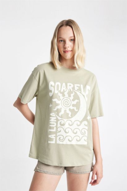 Oversize Fit Crew Neck Printed Short Sleeve T-Shirt