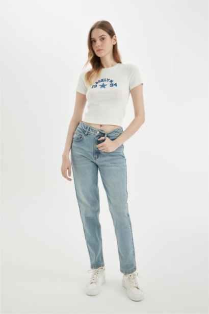 Fitted Crew Neck Printed Rib Short Sleeve T-Shirt