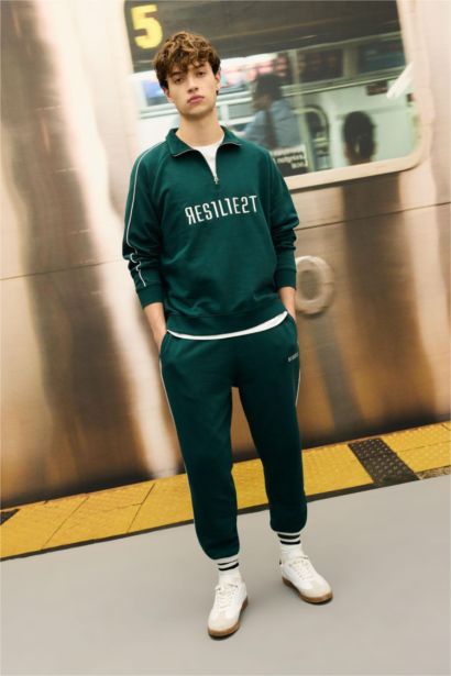 Regular Fit Jogger Eşofman Altı Fleto Cepli Baskılı Beli Bağcıklı Lastikli Paça