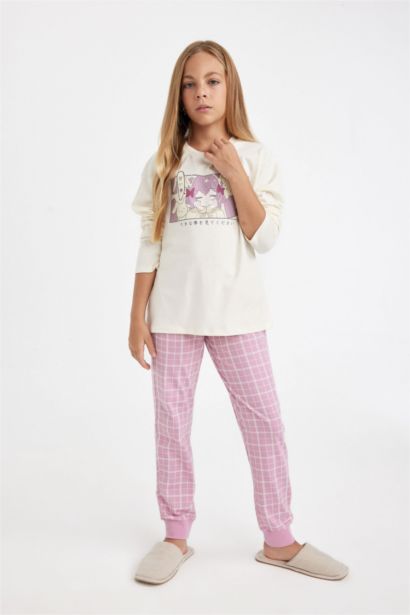 طقم بيجاما بناتي قصة عادية بكم طويل - قطعتين