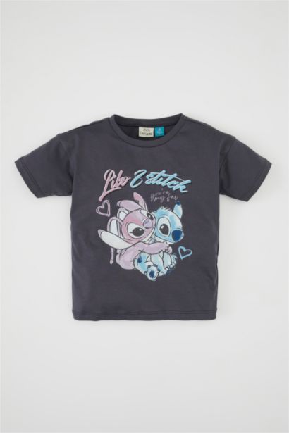 تيشيرت بناتي قصة عادية بياخة مستديرة من ليلو وستيتش