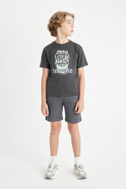 Bisiklet Yaka Baskılı Kısa Kollu Tişört Erkek Çocuk