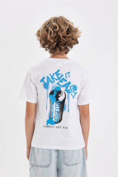 Bisiklet Yaka Baskılı Kısa Kollu Tişört Erkek Çocuk