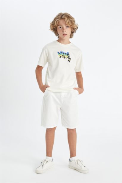 تيشيرت اولادي نص كم مطرز قصة عادية بياقة مستديرة