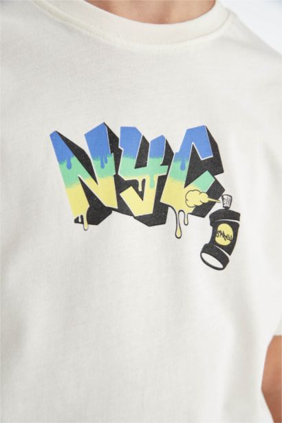 تيشيرت اولادي نص كم مطرز قصة عادية بياقة مستديرة