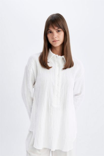 Relax Fit Muslin Long Sleeve Shirt Tunic