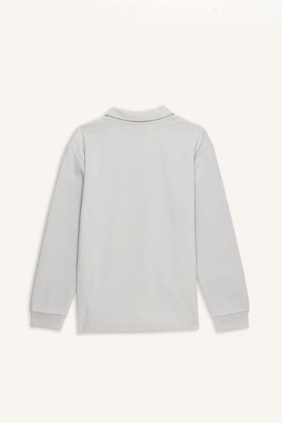 Regular Fit Polo Collar Half Zipper Basic Sweatshirt