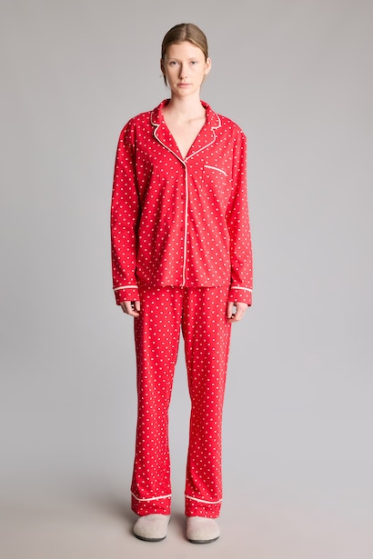 Puantiyeli Uzun Kollu Üst Uzun Alt Pijama Takımı