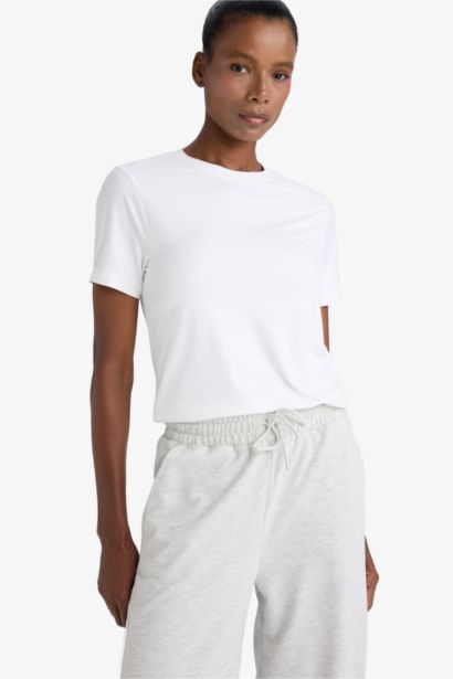 DeFactoFit Standard Fit Sports Basic White T-Shirt
