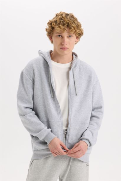 Comfort Fit Hooded Soft Furry Thick Zippered Sweatshirt