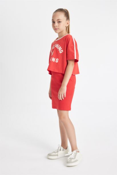 Girl Ribbed Camisole Dress Printed T-Shirt 2 Piece Set