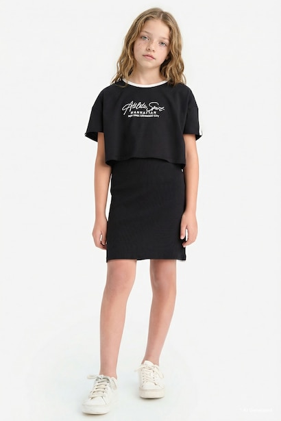 Robe imprimée à col rond et manches courtes pour fille