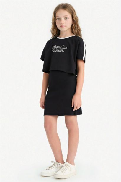 Robe imprimée à col rond et manches courtes pour fille